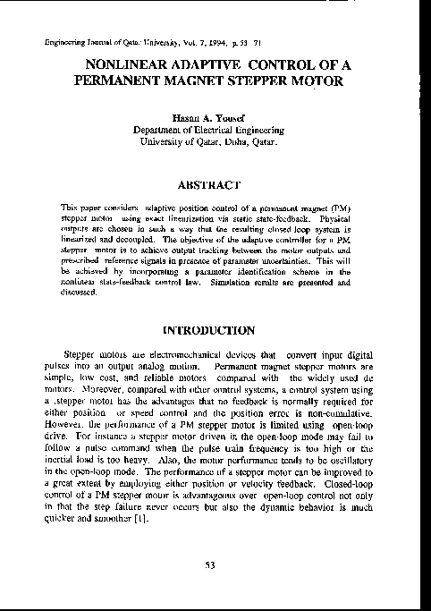 (PDF) Nonlinear Adaptive Control Of A Permanent Magnet Stepper Motor
