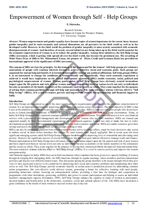 (PDF) Empowerment of Women through Self-Help Groups