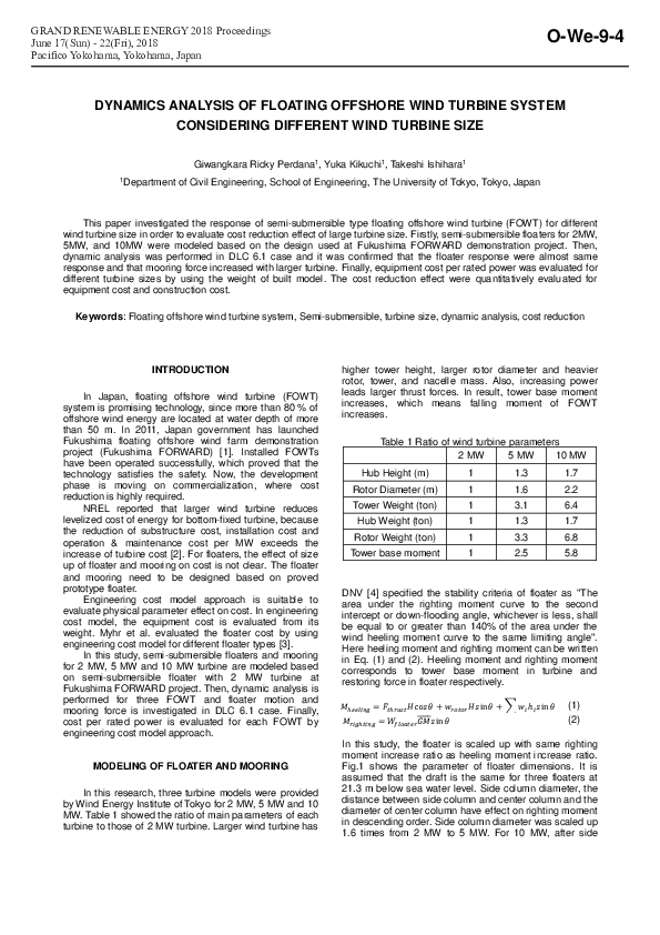 (PDF) Dynamics Analysis of Floating Offshore Wind Turbine System ...
