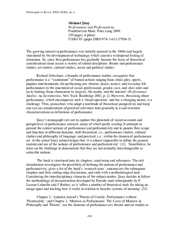 (PDF) Mehmet Şiray , Performance and Performativity . Reviewed by