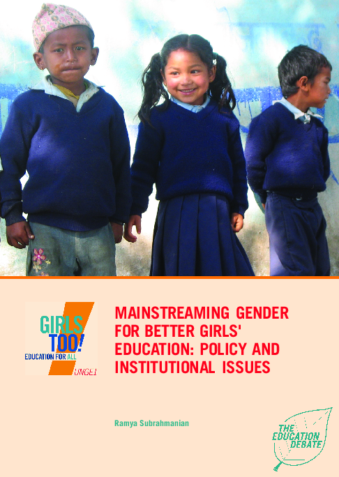 (PDF) Mainstreaming Gender for Better Girls ' Education : Policy and ...