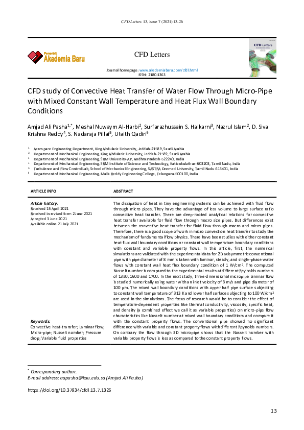 (PDF) CFD study of Convective Heat Transfer of Water Flow Through Micro ...
