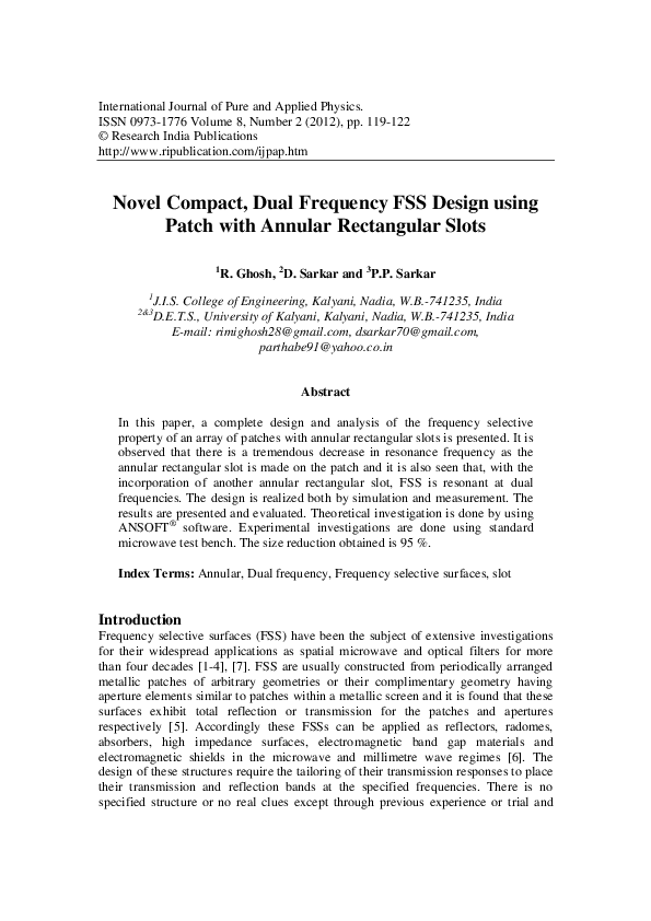 (PDF) Novel Compact, Dual Frequency FSS Design using Patch with Annular ...