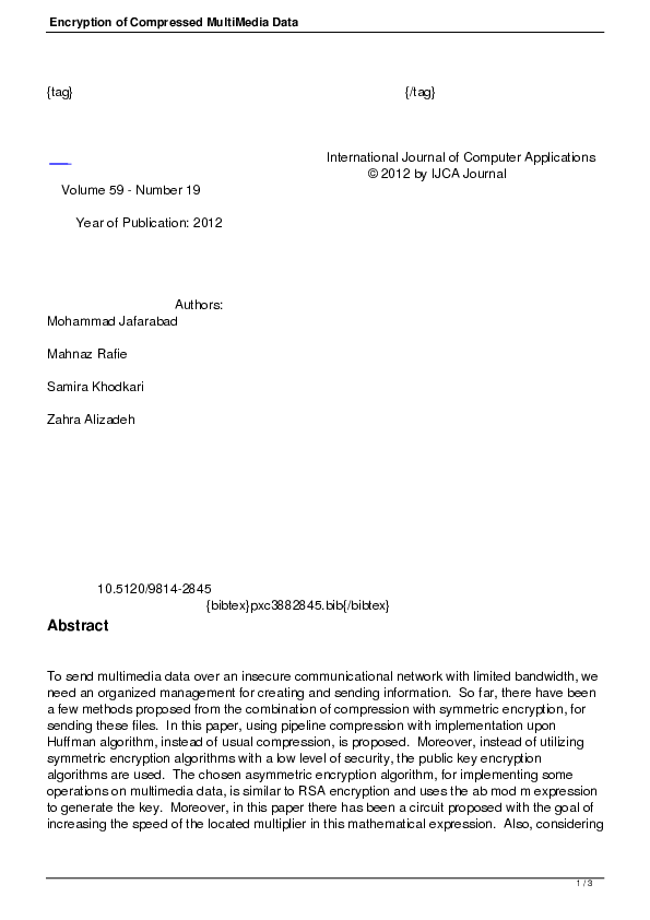 (PDF) Encryption of Compressed MultiMedia Data