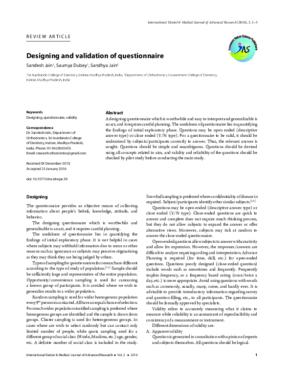 (PDF) Designing and validation of questionnaire