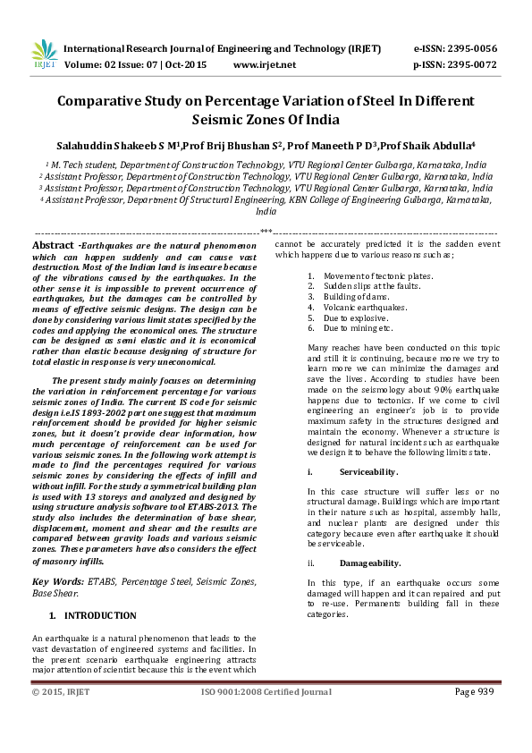 (PDF) Comparative Study on Percentage Variation of Steel In Different ...