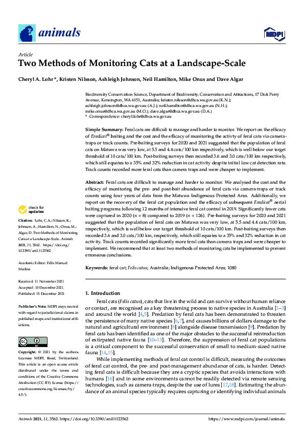 (PDF) Two Methods of Monitoring Cats at a Landscape-Scale