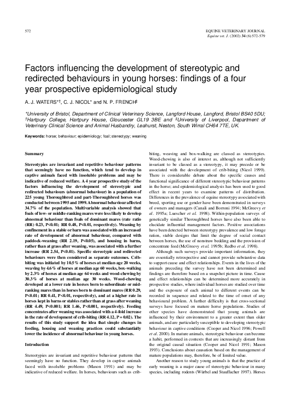 (PDF) Factors influencing the development of stereotypic and redirected ...