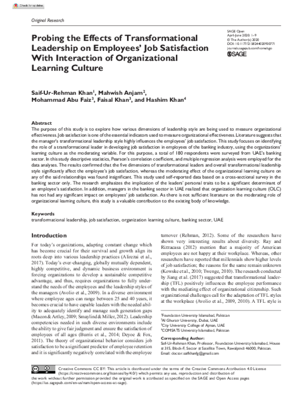 (PDF) Probing the Effects of Transformational Leadership on Employees ...