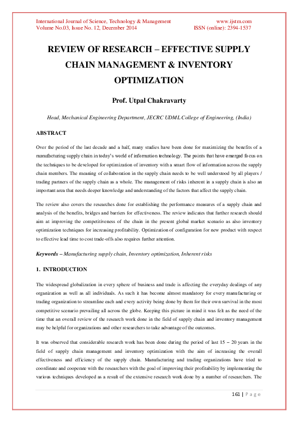 (PDF) Review of Research - Effective Supply Chain Management ...