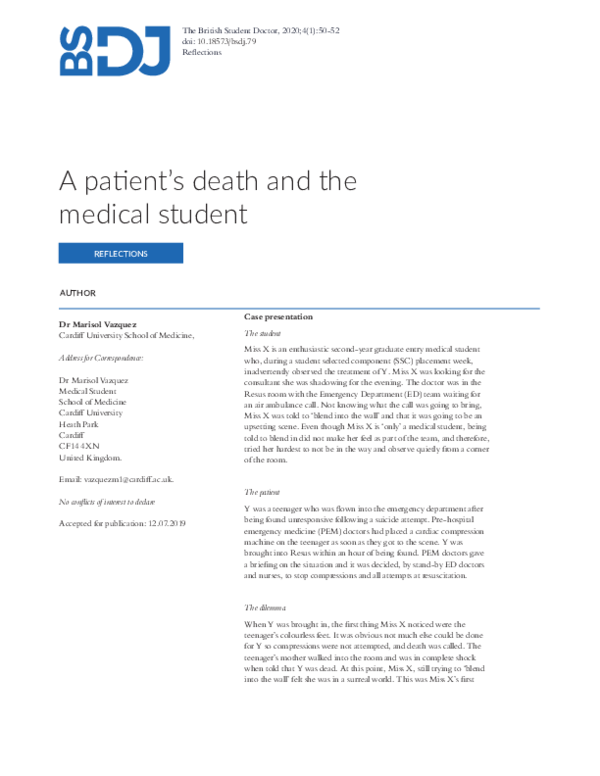(PDF) A patient’s death and the medical student