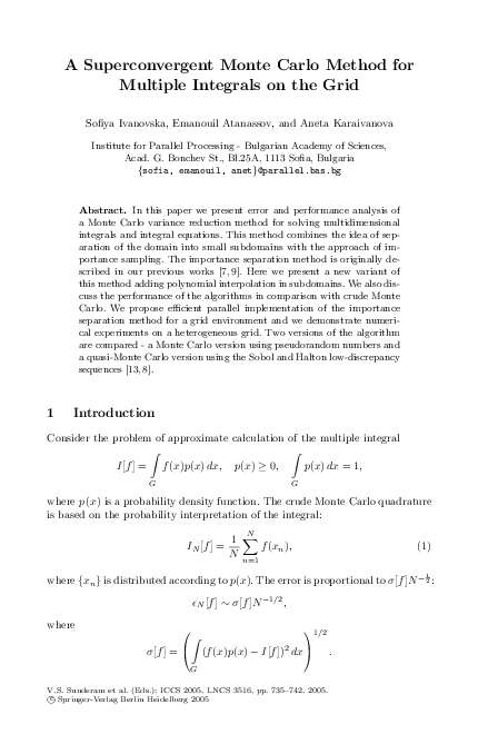 (PDF) A Superconvergent Monte Carlo Method for Multiple Integrals on ...