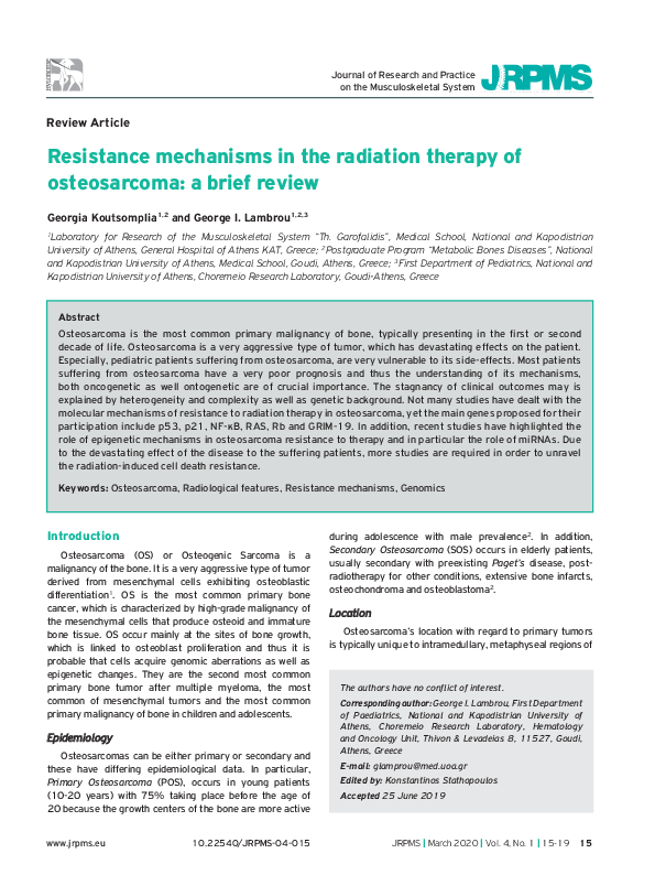 (PDF) Resistance mechanisms in the radiation therapy of osteosarcoma: a ...