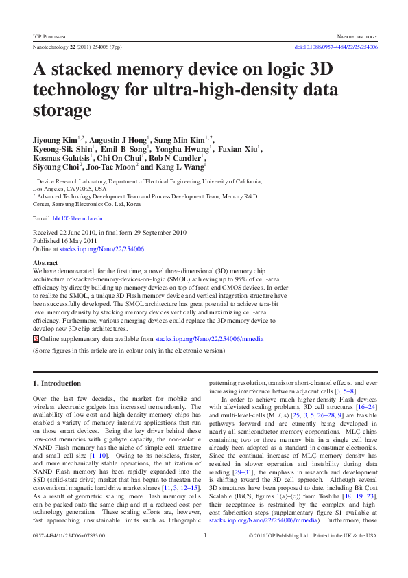 (PDF) A stacked memory device on logic 3D technology for ultra-high ...