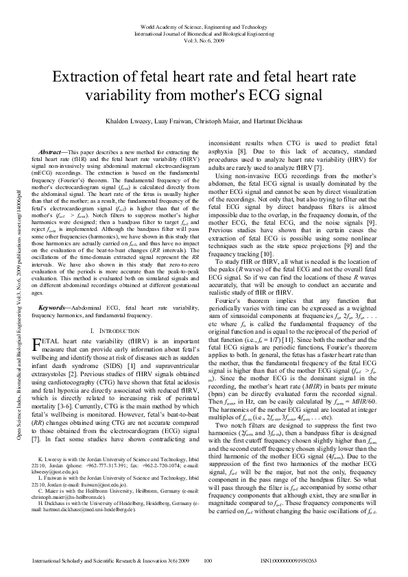 (PDF) Extraction of Fetal Heart Rate and Fetal Heart Rate Variability ...