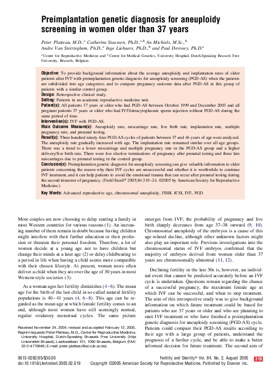 (PDF) Preimplantation genetic diagnosis for aneuploidy screening in ...