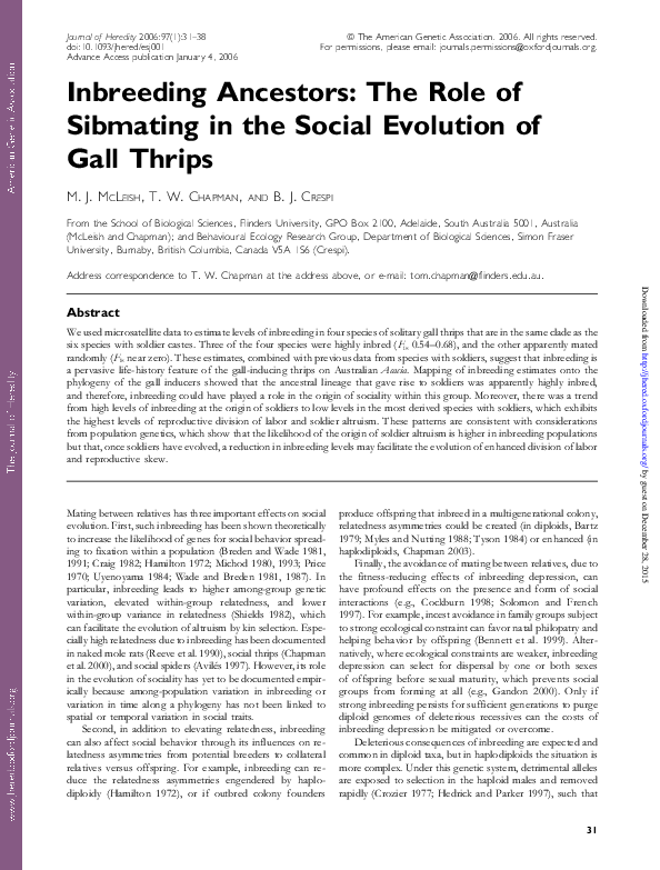 (PDF) Inbreeding Ancestors: The Role of Sibmating in the Social ...