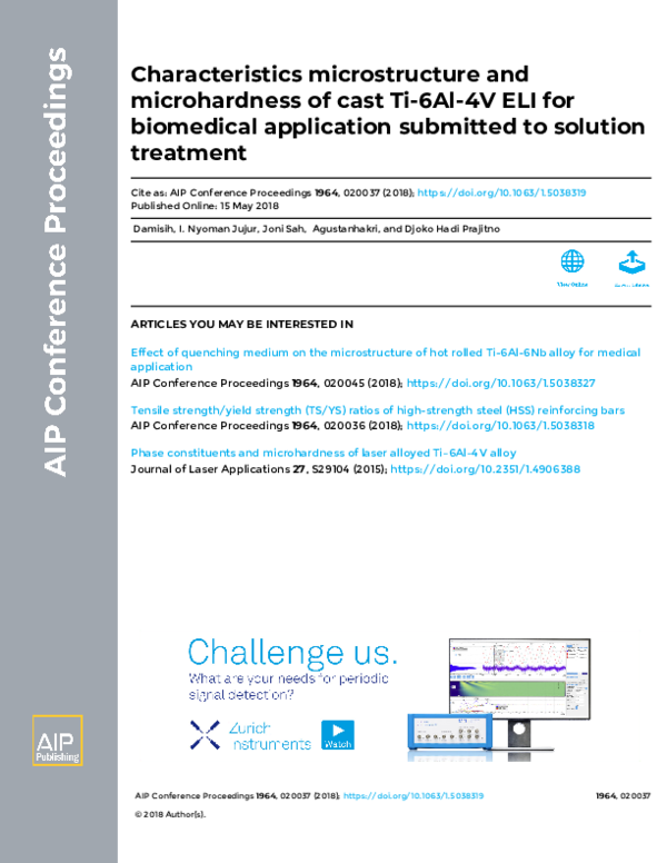 (PDF) Characteristics microstructure and microhardness of cast Ti6Al4V ELI for biomedical