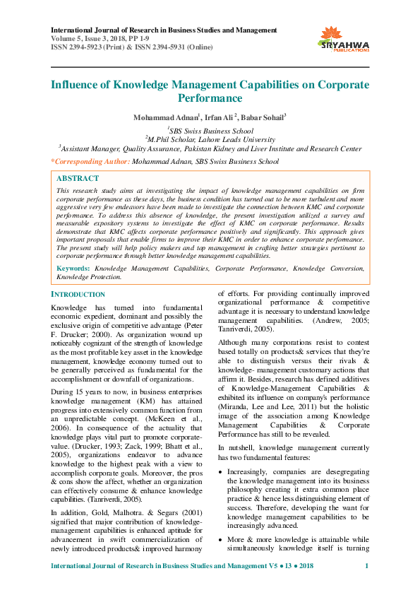 (PDF) Influence of Knowledge Management Capabilities on Corporate ...