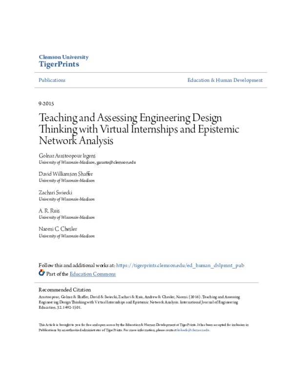 (PDF) Teaching and Assessing Engineering Design Thinking with Virtual ...