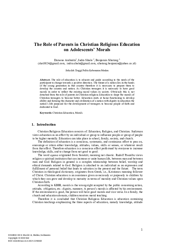 (PDF) The Role of Parents in Christian Religious Education on ...
