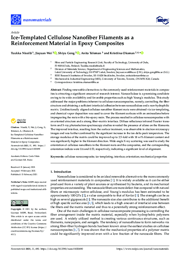 (PDF) Ice-Templated Cellulose Nanofiber Filaments as a Reinforcement ...