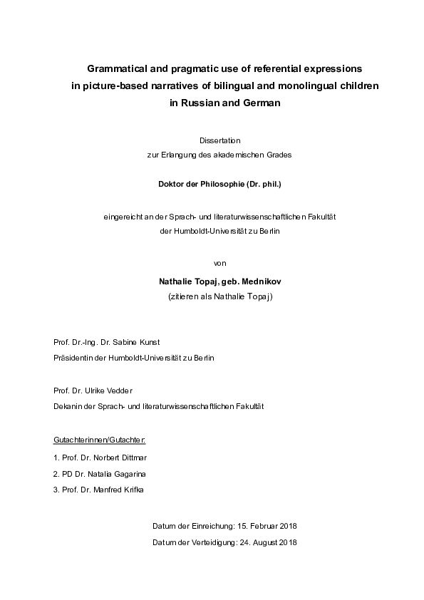 (PDF) Grammatical and pragmatic use of referential expressions in ...