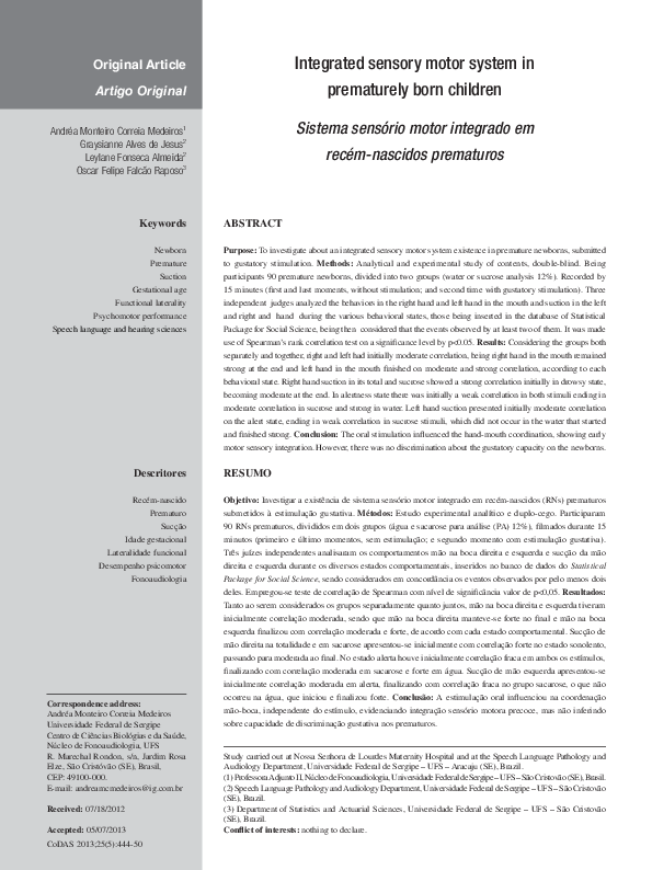 (PDF) Integrated sensory motor system in prematurely born children