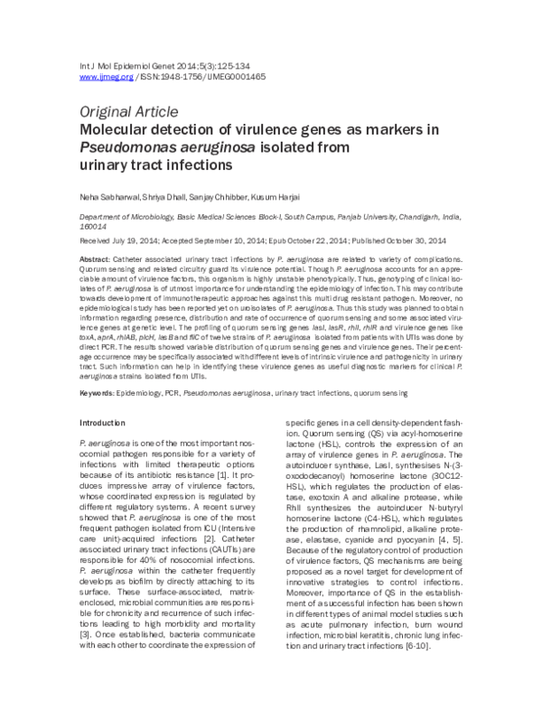 (PDF) Molecular detection of virulence genes as markers in Pseudomonas ...