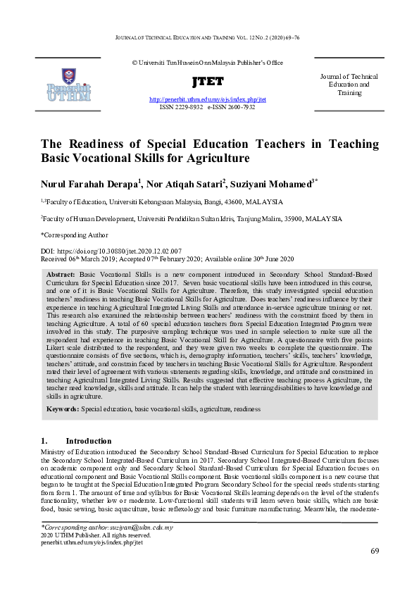 (PDF) The Readiness of Special Education Teachers in Teaching Basic ...