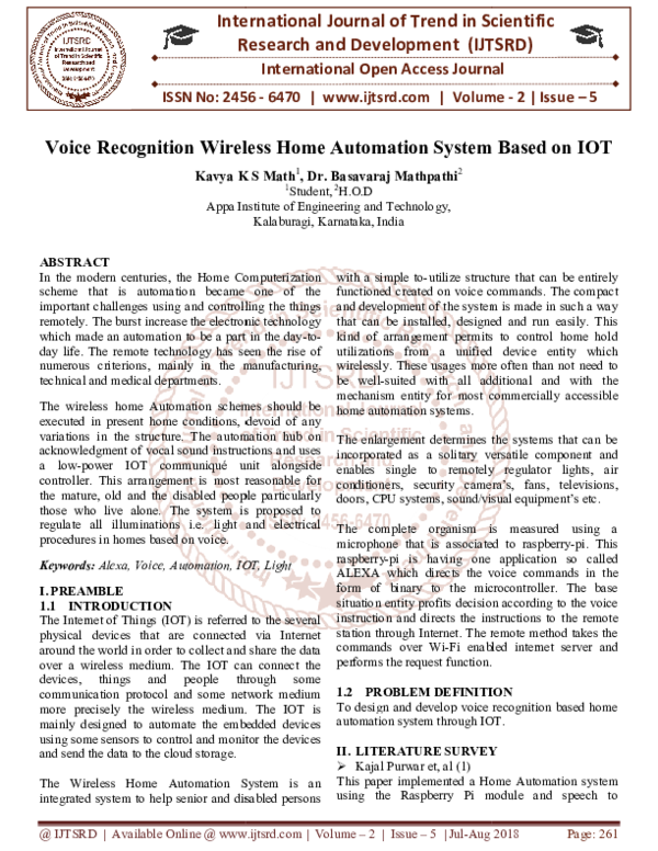 (PDF) Voice Recognition Wireless Home Automation System Based on IOT