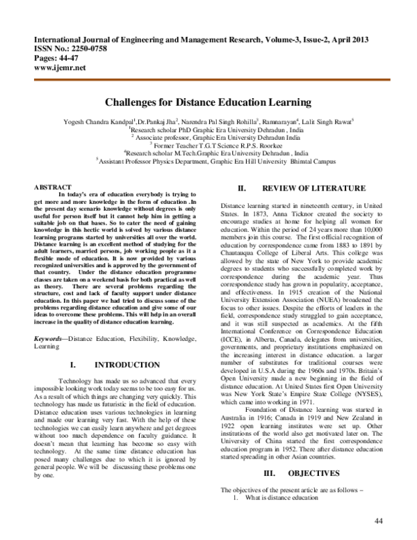 (PDF) Challenges for Distance Education Learning