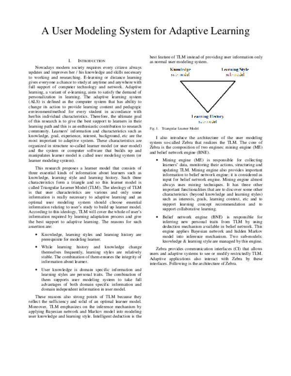 (PDF) A User Modeling System for Adaptive Learning