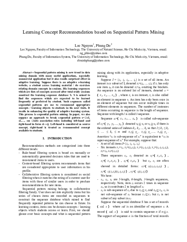 (PDF) Learning concept recommendation based on sequential pattern mining