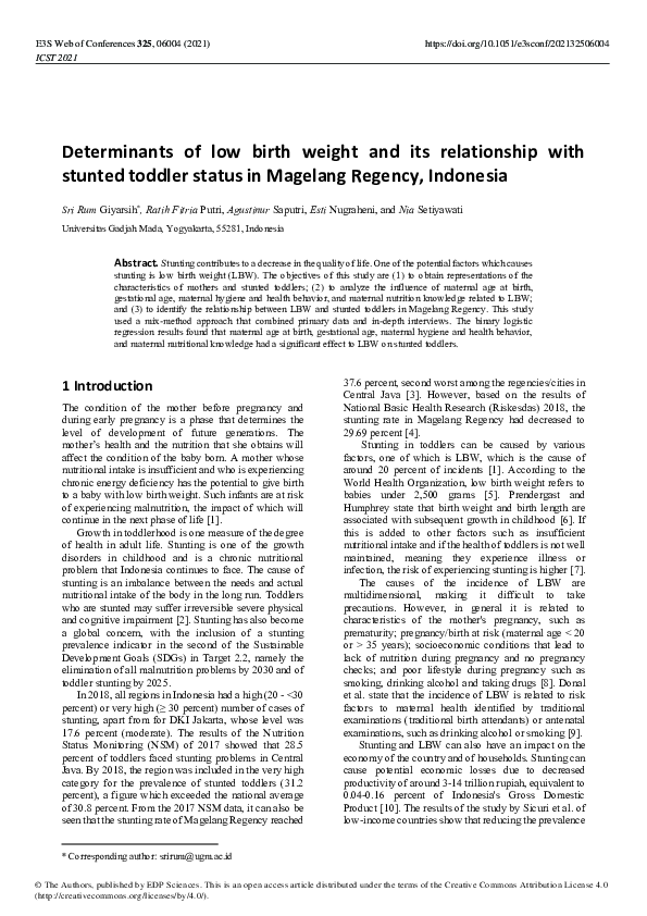 (PDF) Determinants of low birth weight and its relationship with ...