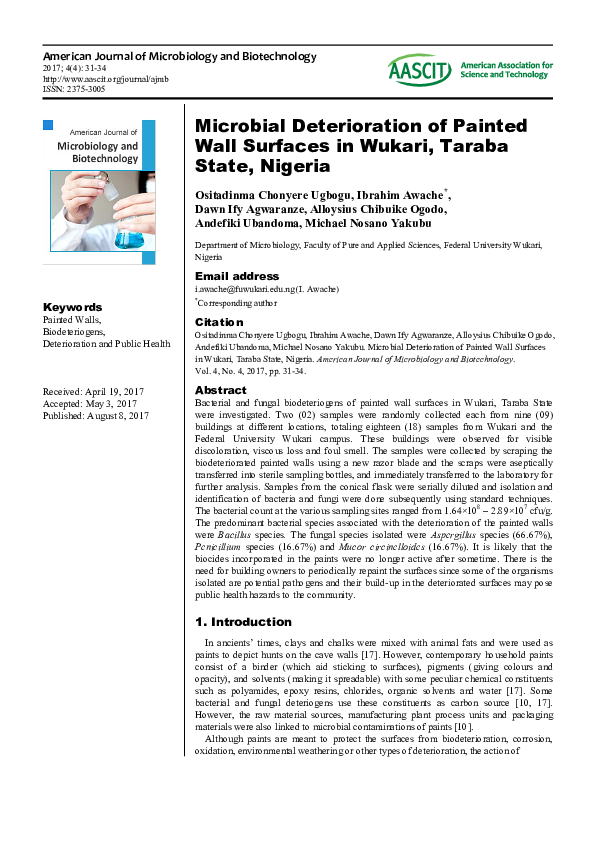 (PDF) Microbial Deterioration of Painted Wall Surfaces in Wukari ...