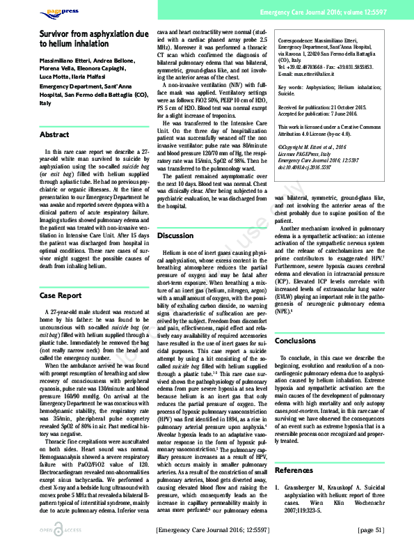 (PDF) Survivor by asphyxiation due to helium inhalation