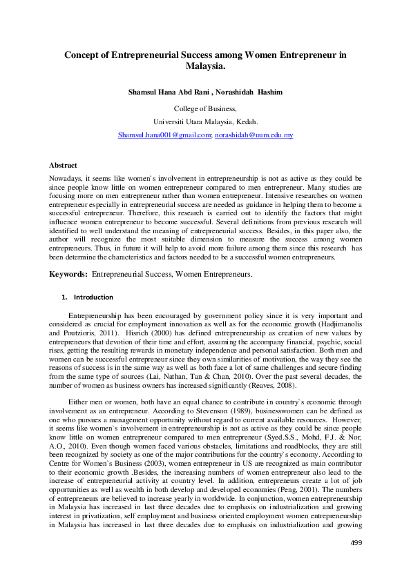 (PDF) Concept of entrepreneurial success among women entrepreneur in ...