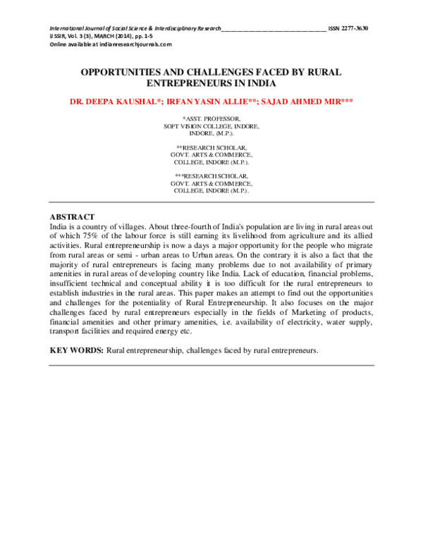 (PDF) Opportunities and Challenges Faced by Rural Entrepreneurs in India
