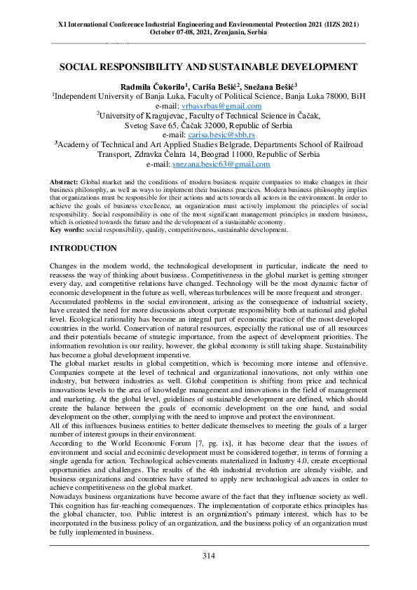 (PDF) SOCIAL RESPONSIBILITY AND SUSTAINABLE DEVELOPMENT