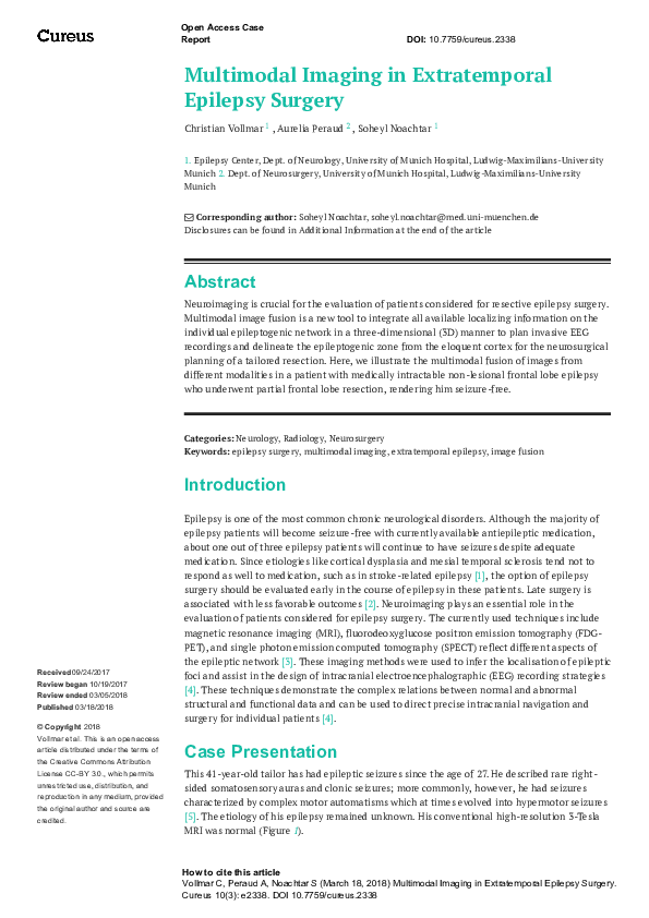 (PDF) Multimodal Imaging in Extratemporal Epilepsy Surgery