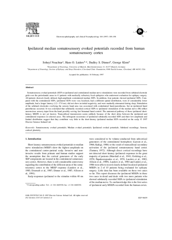 (PDF) Ipsilateral median somatosensory evoked potentials recorded from ...