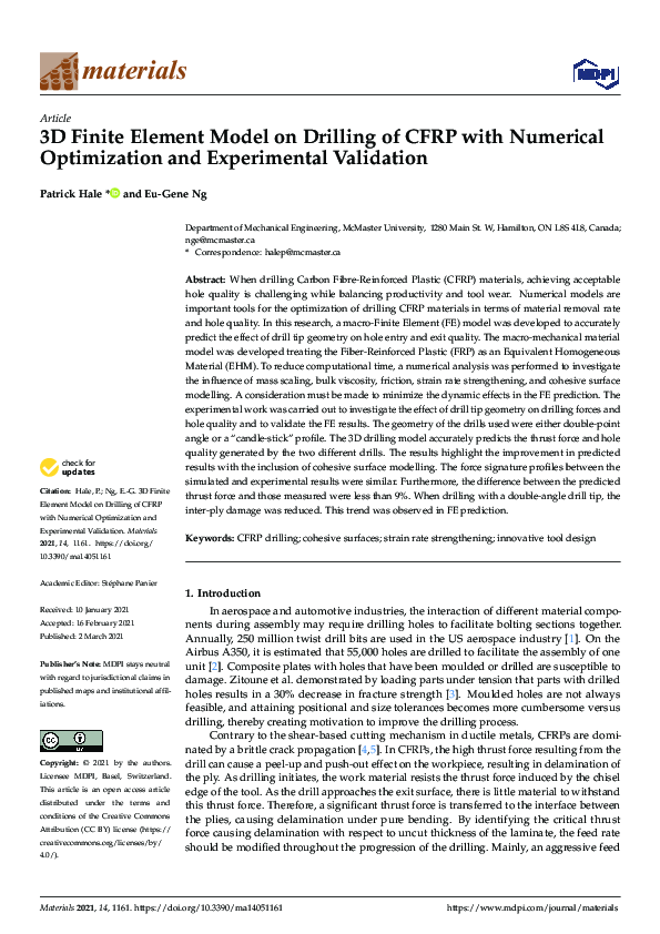 (PDF) 3D Finite Element Model on Drilling of CFRP with Numerical ...