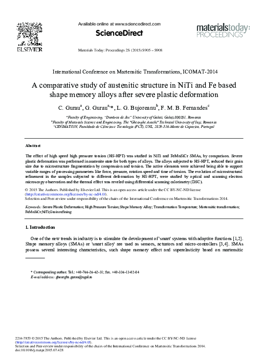(PDF) A Comparative Study of Austenitic Structure in NiTi and Fe Based ...