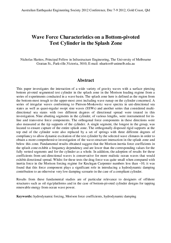 (PDF) Wave Force Characteristics on a Bottom-pivoted Test Cylinder in ...