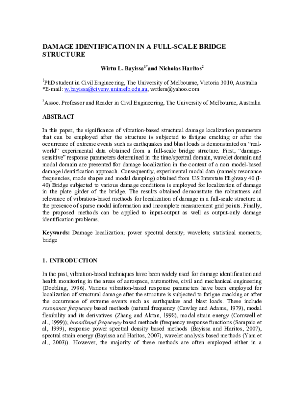 (PDF) Damage Identification in a Full-Scale Bridge Structure
