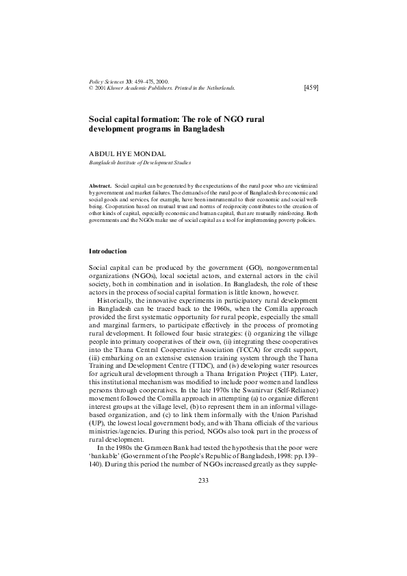 (PDF) Social capital formation: The role of NGO rural development ...