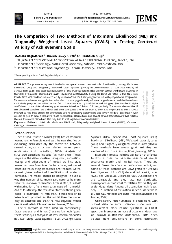 (PDF) The Comparison of Two Methods of Maximum Likelihood (ML) and ...