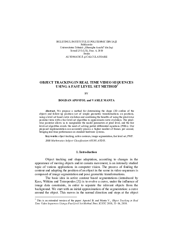 (PDF) Object Tracking in Real Time Video Sequences Using a Fast Level ...
