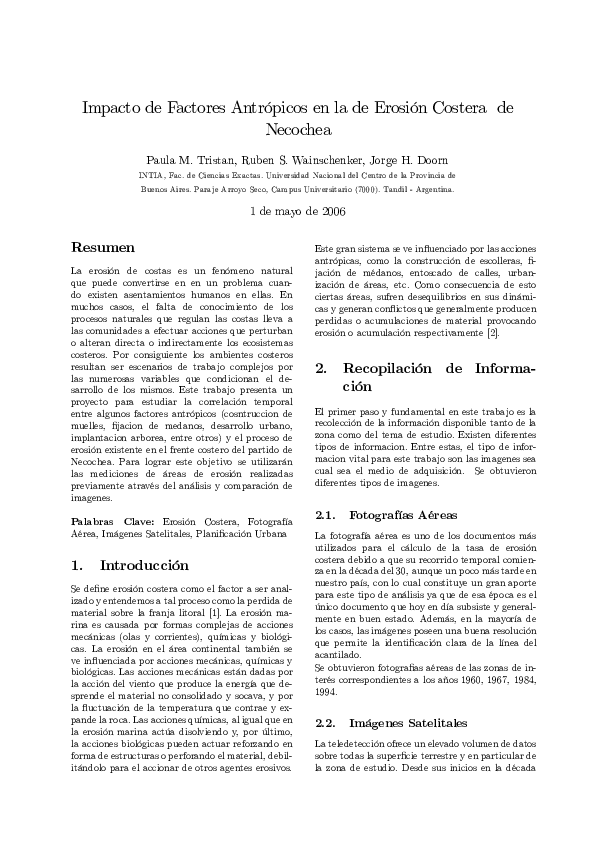 (PDF) Impacto de Factores Antrópicos en la de Erosión Costera de Necochea